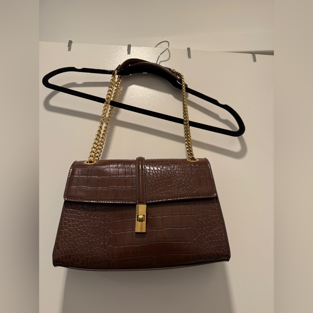Brown Faux Croc Handbag